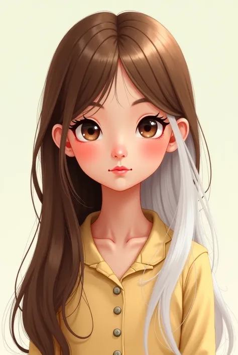 Young girl in a cartoon with long straight light brown hair half white skinny 