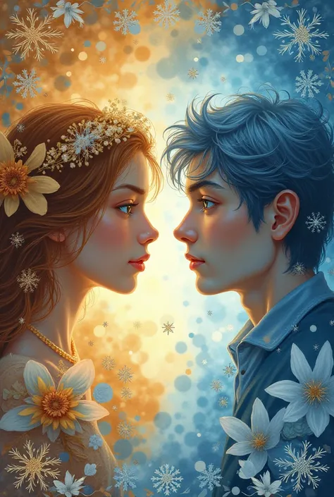  Create a cover for Wattpad , Where a fairy girl from the summer kingdom and on the other side a boy from the winter kingdom appear, that they are separated , You have them to fly