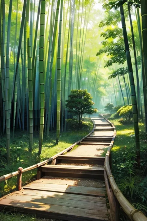  top quality、 Masterpiece、 Landscape、 ink painting、bamboo forest