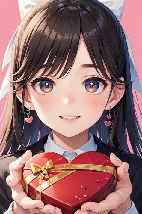 Takane Manaka, shiny brown long hair, ponytail with white ribbon, beautiful brown eyes, smiling face, sparkling pupils, (fine grain), highly detailed eyes, highly detailed face, highly detailed eyes,, (masterpiece:1.2, best quality), 1 girl, cowboy shot,, ...