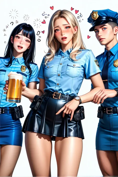    beautiful Japanese women,(It's 1 :2.0),( supermodel body:1.2),( drunk _Hiccups hic hic:1.5),real skin ,small breasts,Black long hair, Super Detailed Black Eyes,( beautiful face:1.5),( Black Leather Police Belt w/ Pouch:1.3),(short sleeve police shirt :1...