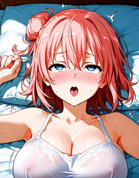 ( on the bed 、 lie down、 lies down:1.3)、on back,  white bed sheets、

( composition capturing the subject directly above :1.5）、
(Masterpiece,   top quality ),   so beautiful,   absurd,  extremely detailed CG unity 8k wallpaper ,  

 One Girl ,   anime style...