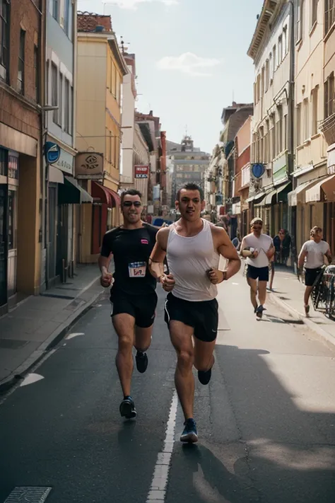 Remote photo, The men who are running around in the street 