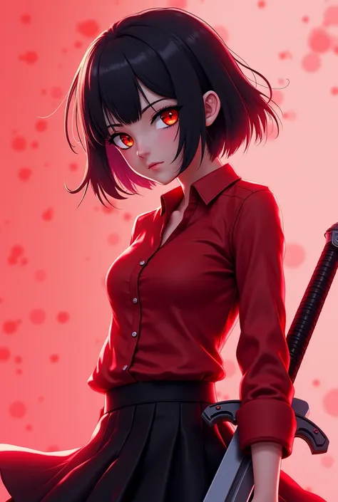 
anime girl with a sword and a red shirt, a raytraced image inspired by Asai Chū, trending on cg society, auto-destructive art, gapmoe yandere, anime styled 3d, anime style. 8k, stylized anime, anime stylized, anime artstyle, anime cgi style, [ digital art...