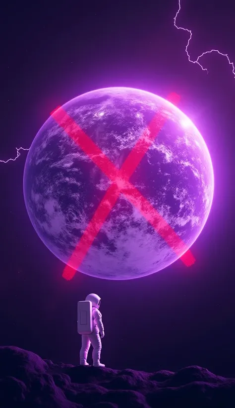 A hyper-realistic Earth, but COMPLETELY PURPLE—glowing in a way that looks totally unnatural and alien.
✅ A GIANT red “X” over a normal green Earth in the corner—implying everything we know is wrong.
✅ A shocked astronaut (or scientist) floating in space, ...