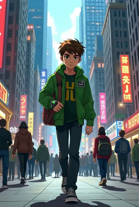 Ben 10 is walking in city 