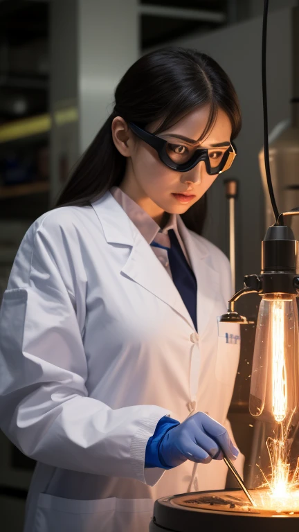 
Invention Day
"A brilliant female scientist in a futuristic lab, adjusting her high-tech goggles as she examines a glowing invention. Sparks fly as machines hum in the background. sci-fi, ultra-detailed, high-energy."