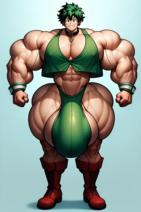 safe_pos, score_9, score_8_up, score_7_up, score_6_up, perfect lighting, thick lines, 
izuku_midoriya, 1boy, solo, 
green hair, green eyes, short hair, diamond freckles, 
Huge muscles, hyper muscles, massive muscles, gigantic muscles, bulky arms, huge pecs...