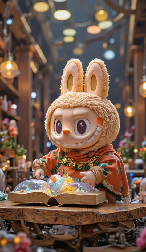 Pumpkin sits at a table with a colorful storybook open in front of her.