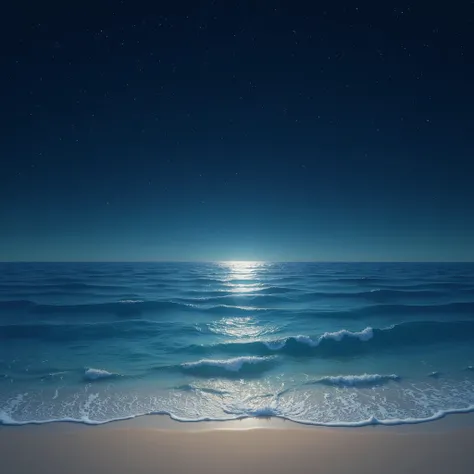 image of the ocean in a starry night when looking directly on the sandy shore