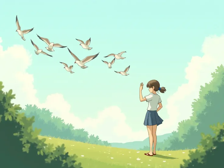 Then she waved goodbye to everyone and started walking home, and the birds sang goodbye to her.