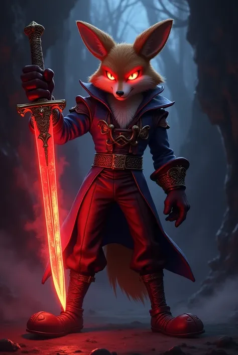 A cool picture of Antoine d'coolette from archie sonic comics using a pirate sword with glowing red eyes 