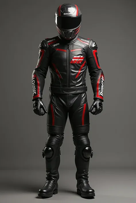 I want leather suits and I need a design with EA Gears written on it and it is a full leather suit with matching motorcycle and I want this suit in 3D design Kindly send me a picture of the suit with my brand name both front and back.