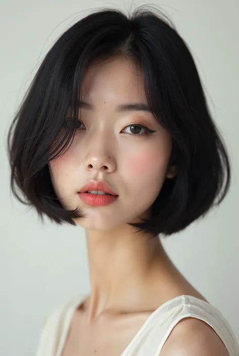 A Japanese woman who can clearly understand the cut line of a bob that is below the chin
