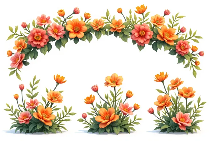 Flower bush png cut out element set, transparent background