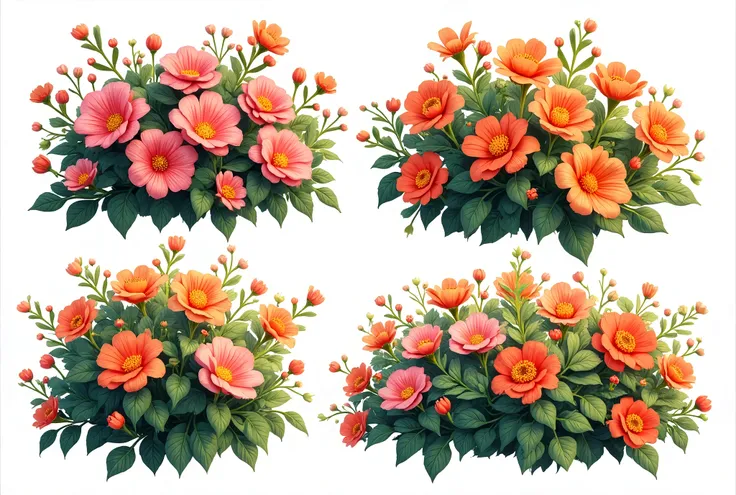 Flower bush png cut out element set, transparent background