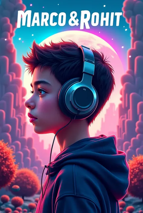 Marco X Rohit text background with a boy wear headphone