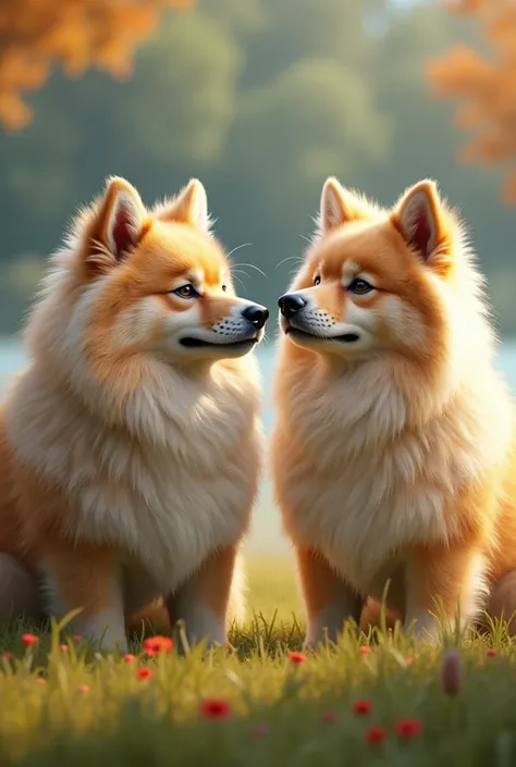 Create an image of two very beautiful and furry dogs