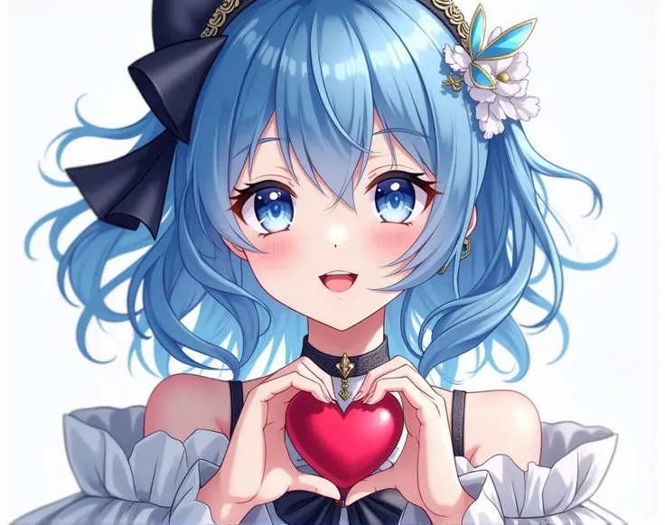  Anime,female, Cute,Blue hair, blue eyes,Clear image,beautiful,charming,Hold the heart,smile,malignant, Force ,