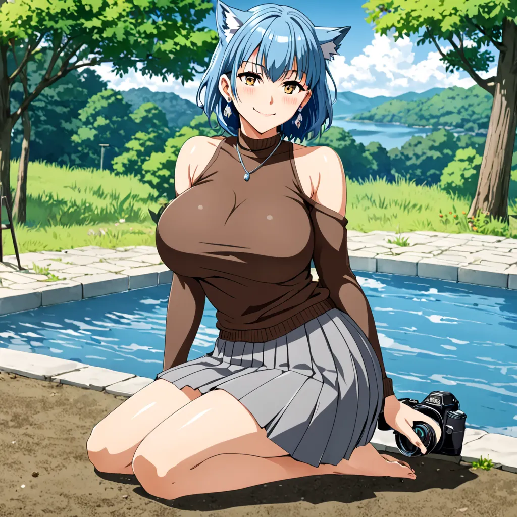 nsfw,(( cowboy shot 1 .5)), ((cowboy shot:1.47)),(( Full Body Zoom )), closed her mouth,  Her Hairstyle Is Medium Bob,((  Trimming Bangs   )),Blue Hair Color, (( Wolf Cut Earrings:1,47)),((  Medium Hair That Grows to the Shoulders :1.2)),(( big breasts)), ...