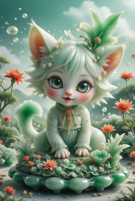 Close-up zoom in,(Macro:1) photo, cute kitty play on a milky white table ,( Mandelbutt fractal :4)   thousand pieces of colored glass sugar ,Condensed , effervescent , detailed, complicated,Key Light,backlight,Fill Light, play under three-point lighting , ...