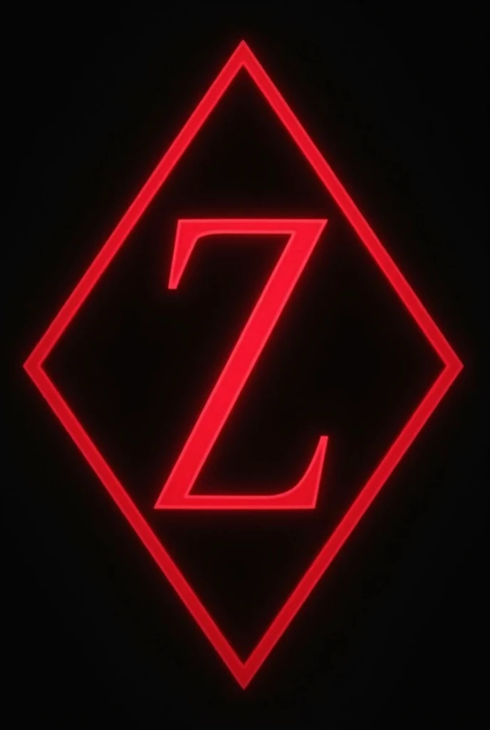 Create the image of the outline, a red rhombus elongated horizontally., Inside the diamond place the letter Z in red color also ,  the background of the image and the background of the diamond of the diamond must be plain black