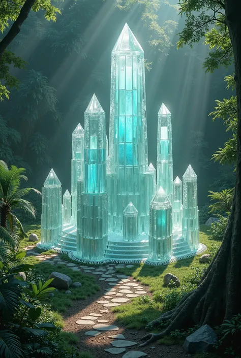 A new Stonehenge is found in a tropical rainforest clearing, but it is complete and is built entirely out of translucent Quartz Crystals. UHD, Super Detailed, Best Quality, Award Winning,Glowing Light, Reflection Light, Cinematic, Digital Art, Hyperrealism...