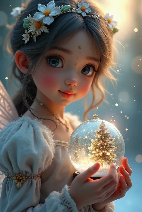 3d, a close up of a  with a fairy costume on holding a snow globe, 8k artgerm bokeh, artwork in the style of guweiz, karol bak uhd, guweiz, wlop. 4 k, realistic digital art 4 k, realistic digital art 4k, wlop : : 5, 500px