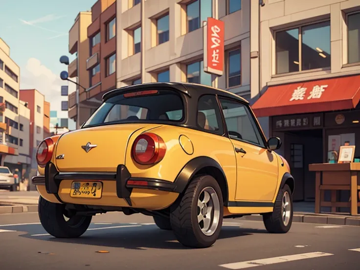  octane rendering、( very detailed: 1.2)、(Soft light、   sharp: 1.2)、、countryside、 old red Japanese modified mini sports car，Front spoiler，Rear wing，   over fender，Sports Muffler， A very beautiful Japanese flower ，，  hair ornament， Cute young girl ， Car in t...