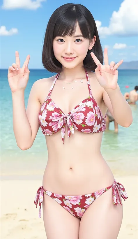 (((gigantic Breasts:3)))
((( smile and sign peace:2.5)))
((seashell and string bikini:2.5))break
((((1 japanese girl))))
(((((cowboy Shot,from front:1.5,)))))break
((short hair,))

