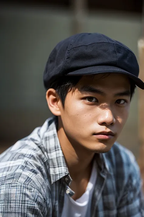 young Southeast Asian man, early 20s, wearing a Kufi cap and plaid shirt, neutral expression | calm mood | photographic style::1.2 | soft lighting, ultra-detailed skin texture, 8k resolution, hyperrealistic | --ar 2:3 --v 6.0 --q 2 --s 50 --c 25