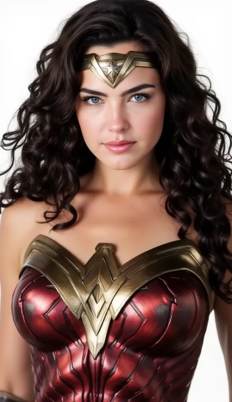 portrait of an4p4ul4r0s10 as Wonder Woman (long wavy curly hair, looking at camera, blue_eyes), wearing wonderwomancostume, neutral background, white background,


