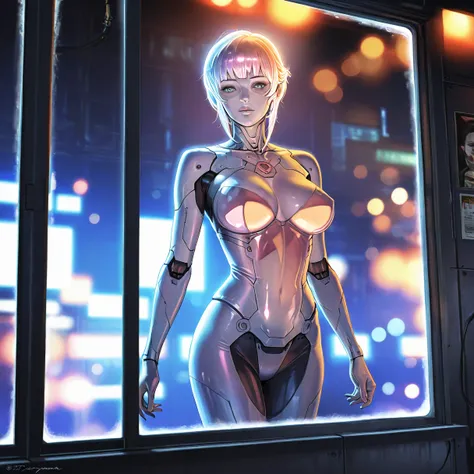 a woman with a sword standing in front of a window, glass cyborg, hajime sorayama designed girl, hajime sorayama style, glass statue, inspired by hajime sorayama, transparent glass woman, woman made of glass, ghost in the shell geisha robot, best quality, ...