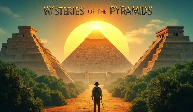 A visually striking thumbnail featuring the Great Pyramid of Giza in the center, glowing under a golden sunset. On the left side, a Mesopotamian ziggurat stands tall with priests performing rituals. On the right, a Mayan pyramid (El Castillo) is surrounded...