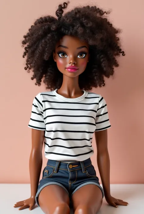 I didn't like the ideas created, You can do better. Create the image of beautiful and delicate s, Dolls style, They are wearing white shirts striped with black,  sleeveless , Round neckline, shorts social preto. I want blonde versions, Morenas, Redheads an...