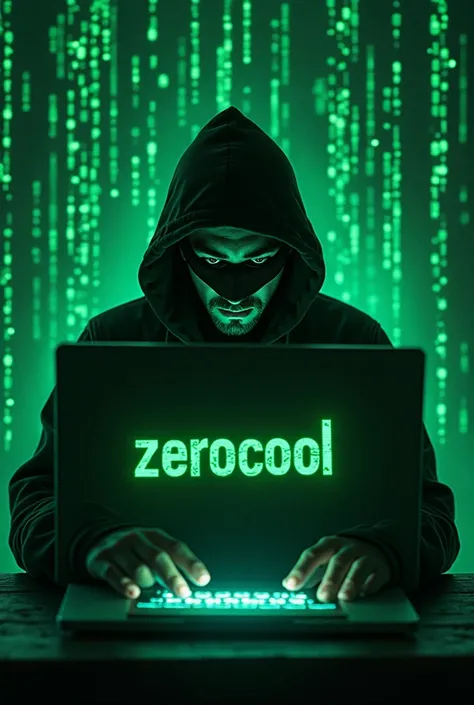 A hacker image with matrix effect background and text ZeroCool