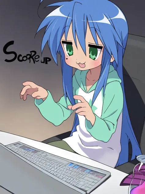 masterpiece, best quality, 1girl, izumi konata, lucky star, she is experimenting with a computer, Secret Laboratory, 