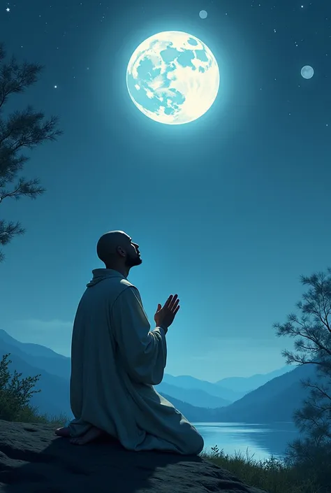 Someone prays to God by the moonlight