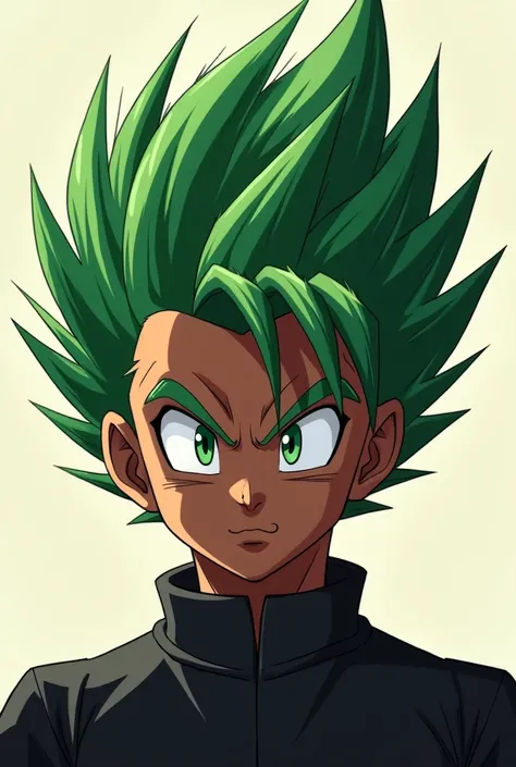 Anime black boy with green hair full bady 