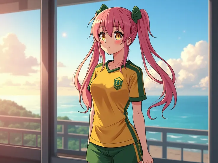 oc female sexy sauvage de l'anime inazuma eleven victory road.
fille cheveux rose et blanc 
yeux jaune et rouge ecarlate stylé artificiel
uniform de sport jaune et vert
regard sexy.

es elle es dans un hotel avec un coequipiers entraint de regardez l'horiz...