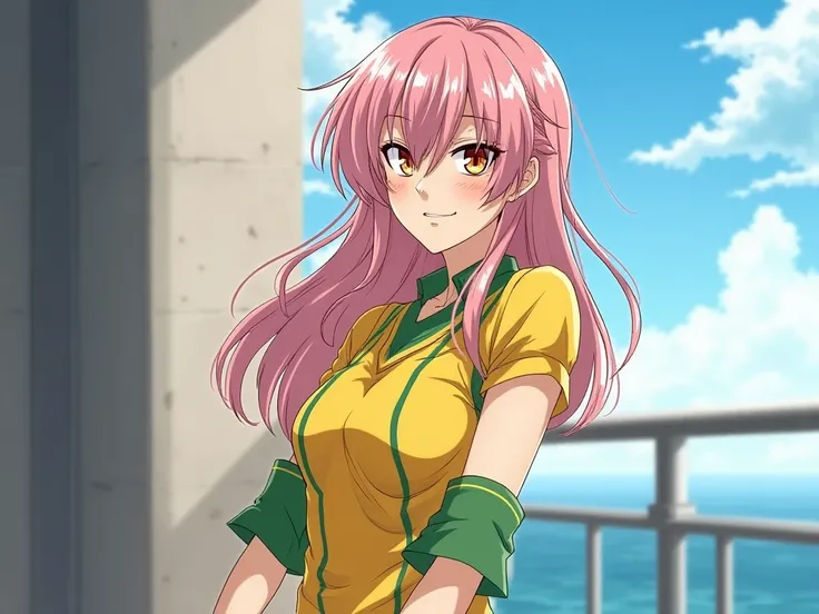 oc female sexy sauvage de l'anime inazuma eleven victory road.
fille cheveux rose et blanc 
yeux jaune et rouge ecarlate stylé artificiel
uniform de sport jaune et vert
regard sexy.

es elle es dans un hotel avec un coequipiers entraint de regardez l'horiz...