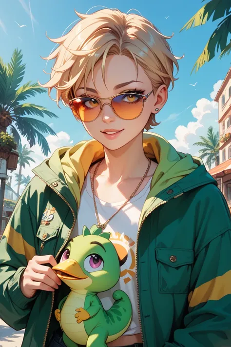  wearing a yellow kappa and sunglasses