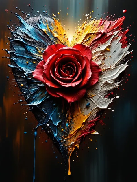 Stunning, big heart with a rose, strange painting, Raphael-style 3D image, sharp focus, romantic realism, surrealism, to create a complex masterpiece with an abstract tone resembling a fantastic picture for a film poster, sharp focus, studio photography, s...