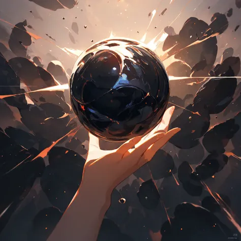  high resolution, Hand on the black sphere 