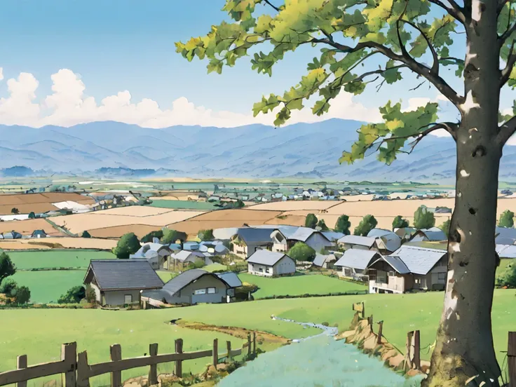  Japanese Countryside Scenery　 mountains in the distance 々 visible 　 the sky is clear 　There are no private houses