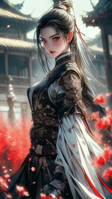 (In 8K，highest quality，masterpiece)，(Realistic，RAW Photos，Super Fine Clear)，Realistic Light，Detailed skin，Beautiful woman，((25-year-old female, Beautiful assassin:1.5)),Thin legs、fine grain，Long Hair, Detailed fingers、thin、Sexual，Ecstasy Facial Expressions...