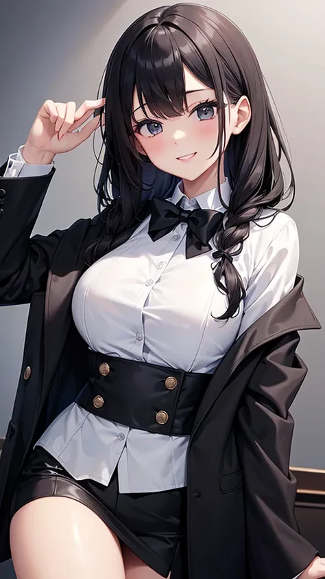  sexy older sister wearing a white shirt with black buttons inside a black suit jacket　 the split ends are serrated 　　Little black bow tie 　　Luxury Casino　smile　  Hi-Res　  Hi-Res