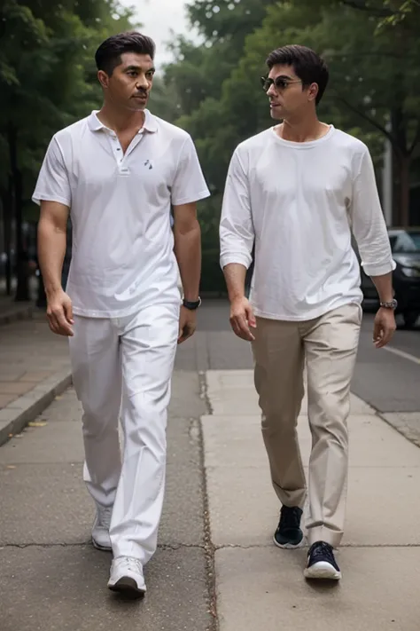 A white tiger walks side by side with a man