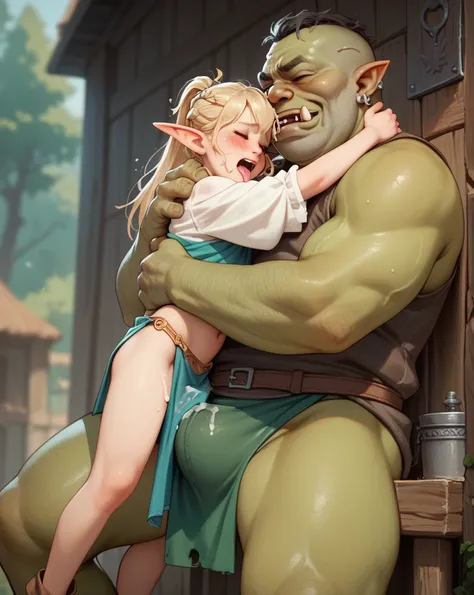 Fantasy, petit elf raped by a loincloth orc , (sex:0.05) , (cum:0.8) , (clothed elf) , messy Basement , loosebody , ugly face , (cunnilingus:0.8) , lift up hug , (erection:0.5) , Groin bulge