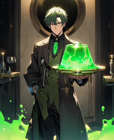  handsome　 handsome　underground secret laboratory　白衣を着た handsome30代　 with an unkempt head　Laboratory equipment　 glowing green liquid test tube such as an alcohol lamp　 alcohol lamp etc.　Suspicious Doctor 　 handsomeマッドサイエンティスト